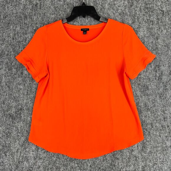 Ann Taylor Shirt Womens Medium Orange Short Sleeve Oversized Drapey Flowey - Picture 1 of 8